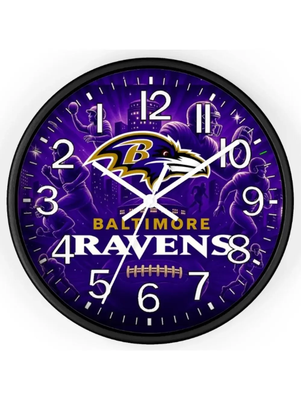 REVERSE TICKING CLOCK Baltimore Ravens Glow In The Dark Wall Clock New!